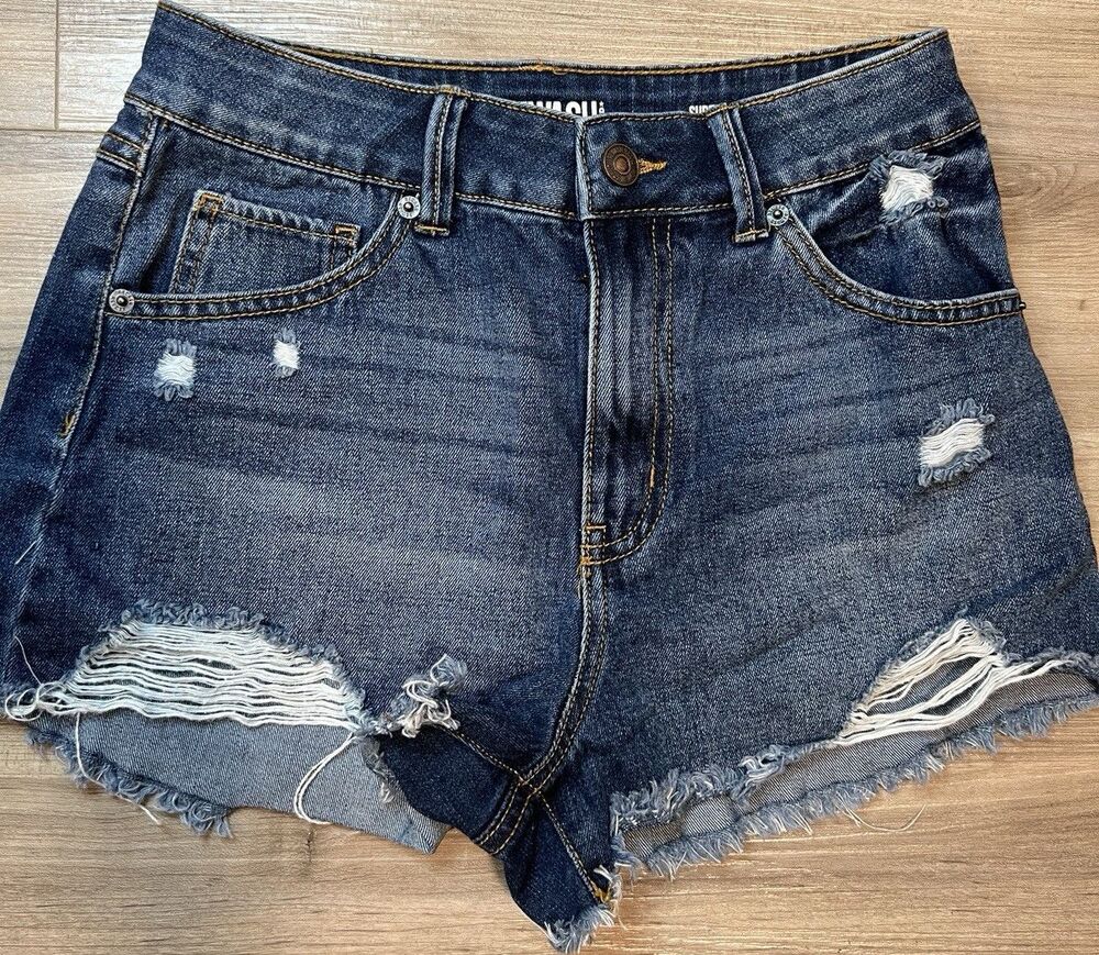 Rewash Super High Rise Blue Distressed Y2K Denim Cut Off Shorts Women’s 1 25W 2"